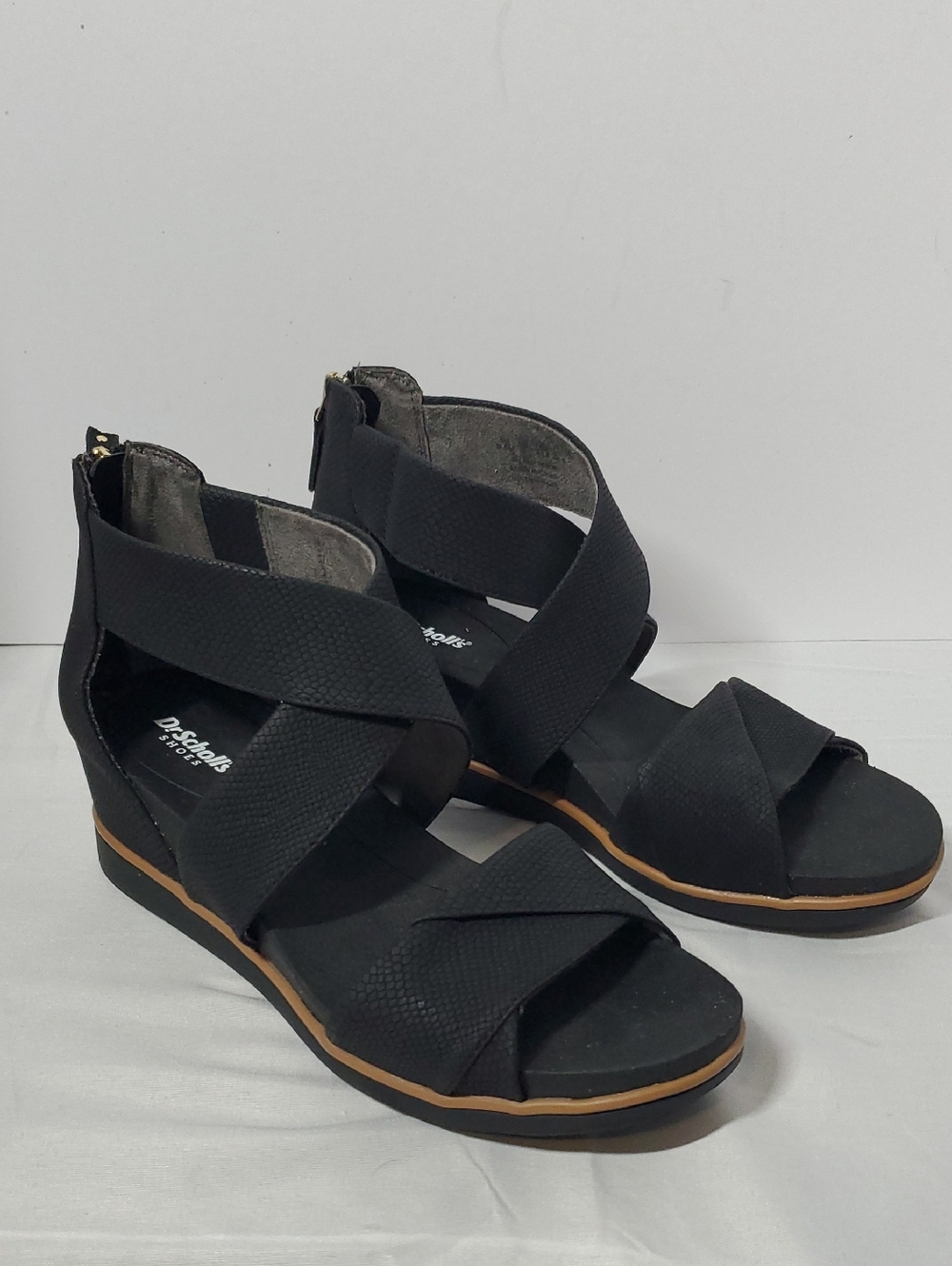 Dr. Scholl's Black Crisscross Wedge Sandals